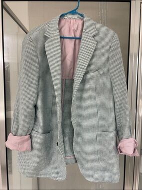 Women’s/Mens Light Green Houndstooth Blazer Pink Satin Lining KnotStandard Italy